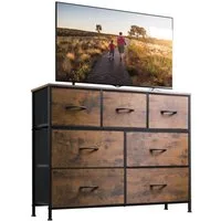 WLIVE Kommode mit 9 Stoffschubladen, Schubladenkommode 100 × 30 × 102 cm (mit 7 Stoffschubladen, Schubladenkommode mit Holzfront, Sideboard 100 cm im Vintage-Look), Stauraumkommode für Schlafzimmer, Wohnzimmer und Flur