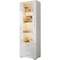 Merax Glasvitrine hochglanz Vitrine mit LED-Beleuchtung (1-St) Standvitrine mit 3 Schubladen, Acryltür & Glaseinlegeböden,60x35x180cm