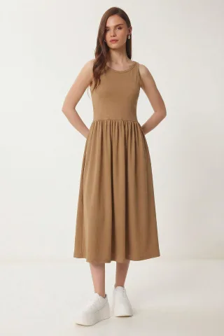 Ärmelloses Midi-Kleid mit Rundhalsausschnitt