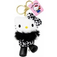 SANRIO Plüschanhänger Hello Kitty Bagclip Kuscheltier Plüsch schwarz Schlüsselanhänger 10cm (Set, 1-St., Plüschtier mit Anhänger), Weicher Taschenanhänger mit Leo-Design, Clip und Schlüsselring