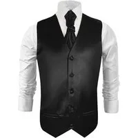 Paul Malone Anzugweste Herren Hochzeitsweste mit Plastron Set 2tlg schwarz - Bräutigam (Set, 2-tlg., mit Weste und Plastron) schwarz V21, Gr. 52 (M)