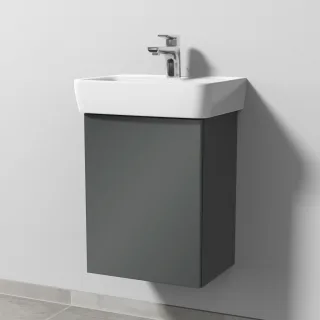 Sanipa 3way Waschtischunterbau zu Geberit Renova Plan Waschtisch mit 1 Tür, Anthrazit-Glanz SF87079