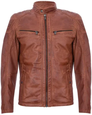 Vintage-gesteppte Racing-Bikerjacke aus marineblauem Leder mit Reißverschluss