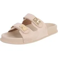 Ital-Design Damen Slipper mit Schnallen und Komfortsohle Pantolette (91742295) Flach Pantoletten in Beige