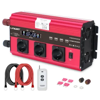 [EU Direct] Ivyuan 2500W Power Inverter 12V / 24V to 230V DC to AC Converter with 3 AC Outlets 4 USB Ports LCD Display R