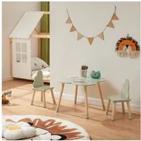 en.casa Kindersitzgruppe, (3-tlg., Tisch mit 2 Stühlen), »Epim« Kindertischset Wolkendesign Mintgrün