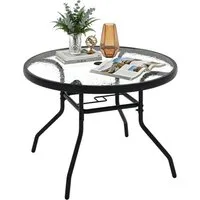 KOMFOTTEU Gartentisch, Couchtish Beistelltisch mit Schirmloch, gehärteter Glasplatte