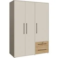 FORTE Kleiderschrank Mokkaris, Garderobe, zeitloses Design, 3 Türen, Made in Europe (B/H/T ca. 144x200x59cm) Zwei Schubladen, schwarze Stangengriffe, Stauraum, auch in Schwarz