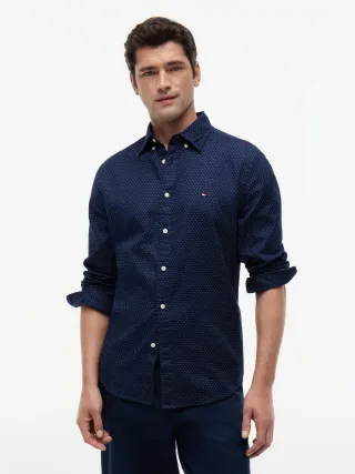FLEX POPLIN MINI PRINT SHIRT Carbon Navy - Gr. - M