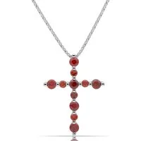 Tony Fein Kette mit Anhänger Kreuz Kette mit Anhänger 1mm 925er Silber Massiv Zirkonia Rot, Made in Italy für Damen und Herren
