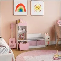 en.casa Sitzbank, mit Regal für Kinder »Vipsali« mit 2 Faltboxen 100x99x30 cm Rosa/Weiß