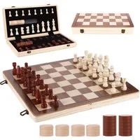 BlingBin Spiel Schachspiel faltbar 2 in 1 Schachbrett mit 34 Schachfiguren Stauraum, Kinderspiel,Familienspiel, Reiseschach Brettspiel Chess Board Set für Kinder Erwachsene