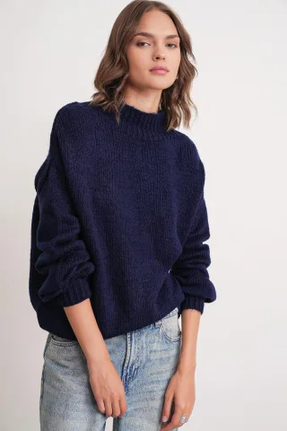 Lockerer Passform Rundhals Dickstrickpullover