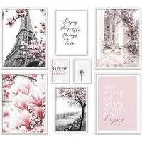 ARTFAVES Bilder-Collage Poster Set Spring In Paris I mehrteilige Bilderwand I Wandbilder Rosa, (Wandbilder modern, 8 St)