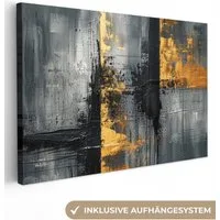 OneMillionCanvasses® Leinwandbild Modern - Gold - Grau - Gemustert, Fotodruck (1 St), Leinwand Bilder Klein, Wand Dekoration Aesthetic 30x20 cm