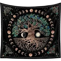 TUWENA Wandteppich Baum des Lebens Mondphasen Tapestry Psychedelisches Mandala Wandbehang