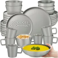 tectake Geschirr-Set Kombiservice Una, aus Steingut für 6 Personen (30-tlg), 6 Personen, Steingut, für 6 Personen