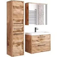 welltime Badmöbel-Set Canada - Fronten mit Wellenstruktur, (Komplett-Set, 3-St., Fronten mit Wellenstruktur), Badmöbel mit Soft-Close, Spiegelschrank, Waschtisch mit Becken