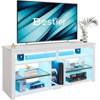 Bestier Lowboard TV-Schrank, Sideboard, Gaming TV Board mit LED-Beleuchtung (Breite 140 cm Fernsehtisch, 1 St, TV-Ständer für 55/60/65 Zoll Fernseher), Medien-TV Cabinet mit verstellbarem Regal, Weißer Marmor/Schwarze