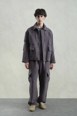 Texturierte Baumwolljacke mit Reißverschluss