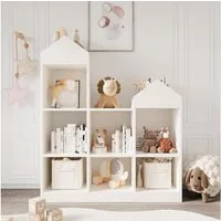 GarveeMore Kinderregal mit 7 Fächern,Burgdesign Spielzeugtruhe,91x30x107cm, Bücherregal Kinder,Standregal für Spielzeug und Bücher