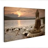 islandburner Leinwandbild Harmonische Buddha-Statue am See Wohnzimmer Für Naturliebhaber