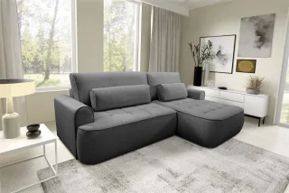 Ecksofa mit Schlaffunktion HUNTER Sofa in Stoff Cloud Dunkelgrau Ottomane Rechts