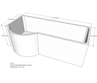 Neuesbad Wannenträger für Bette Cora 180x90 Rundung li SW13582