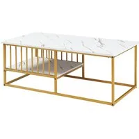 en.casa Couchtisch, »Raukurg« 120x60x44 cm Marmoroptik, weiß / Goldfarben