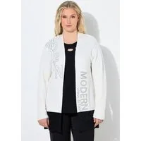 Ulla Popken Strickjacke Strickjacke Schriftmotiv Kelchkragen 3/4-Arm