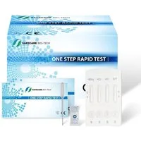 Safecare Bio-Tech Influenza-Schnelltest HIV Hepatitis B & C Syphilis Test 4in1 Schnelltest Bluttest Zuhause, 4 Messparameter, Testset, 1-tlg., Testkit zur einmaligen Durchführung eines Kombi-Schnelltests, 4in1 Kombi Schnelltest