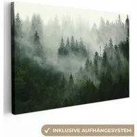 OneMillionCanvasses® Leinwandbild Wald - Nebel - Bäume - Natur, Fotodruck (1 St), Leinwand Bilder Klein, Wand Dekoration Aesthetic 30x20 cm