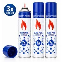 Silver Match Feuerzeug Feuerzeuggas Ultra Pure, 300ml (3-St), Butangas, Nachfüllgas, für Flammbierbrenner, Feuerzeuge
