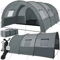 tectake Tunnelzelt Campingzelt Roskilde für 6 Personen, Personen: 6 (inklusive Spannseile, Heringe und Tragetasche, 350 x 480 x 195 cm), mit Vorzelt und Bodenplane, UV-Schutz 50+
