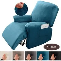 BTTO Relaxsesselhusse Sesselhussen Relaxsesselhusse Samt,Stretch Sesselbezug,4 Teile, für Komplett,Fernsehsessel Liege Sessel Im Wohnzimmer,Schlafzimmer