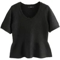 Next Vokuhila-Pullover Schößchenoberteil mit U-Ausschnitt und Alpakawolle (1-tlg)