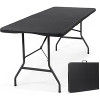 Sekey Bierzeltgarnitur Campingtisch Klappbar Partytisch Buffettisch Gartentisch Tragbar, 180 x 74 x 74 cm, für 6 Personen, Rattan Optik, bis 150kg