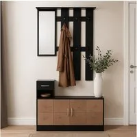 HTI-Living Garderobe Garderobenpaneel mit Spiegel und Schuhschrank Dana Schwarz-Baumscheibe (Set, 2 St)