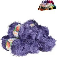AYAZ Fransen-Strickgarn Yumos 5 Knäuel à 150 m 100 g Strickwolle Häkelwolle, 5 m (Paket, 5-St), 1187 lila