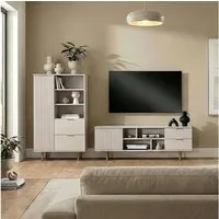 Lomadox Wohnzimmer-Set NADOR-132, (Mega-Spar-Set, 2-St., Lowboard Highboard), Kaschmir mit goldfarbenen Metallgriffen und -füßen, Front Rillenoptik