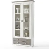 Empinio24 Vitrine Cordoba Breite 106 cm, Kiefer massiv weiss, im Landhausstil