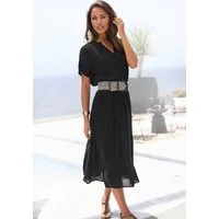 Buffalo Midikleid mit Smokbund in der Taille aus gekreppter Webware luftiges Sommerkleid, leichtes Strandkleid, Hemdblusenkleid, casual