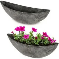 matches21 HOME & HOBBY Blumentopf Große Pflanzschalen oval, schwarz 55 cm für außen (2 St), Wetterfeste Outdoor Blumen-Schalen als Grab-Schmuck