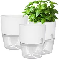 Refined Living Kräutertopf mit Selbstbewässerung, 3er Set, Blumentöpfe, mit Wasserspeicher (Kräutertopf für Küche, Selbstbewässernde Blumentöpfe, Kräuter Pflanzen Topf für Balkon, Bewässerungssystem für Pflanzen, Fensterbank Blumentopf Set, 3 St., ro