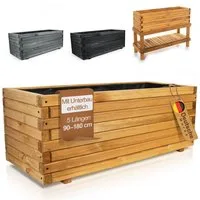 BooGardi Pflanzkübel groß außen & innen mit Vlies · Blumenkasten XXL (Pflanzkasten rechteckig · 90 cm naturbraun), 10 Größen · Hochbeet · Holz · für Garten, Balkon & Terrasse