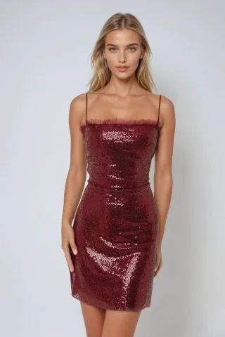 Mini-Pailletten-Kleid im Bodycon-Stil mit quadratischem Kragen
