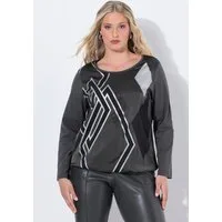 Ulla Popken Longsleeve Shirt Rhomben Rundhals Langarm Gummisaum