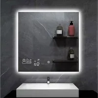 Heidenfeld Infrarotheizung Spiegelheizung HF-HS200 inkl. Touchdisplay 10 Jahre Garantie, Spiegel, Wetteranzeige, LED-Licht, Anti-Beschlag, bis 500 Watt, WIFI