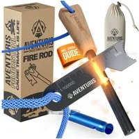 AVENTURIS Feuerzeug Feuerstahl Mit 3000 Grad heißen Funken jedes Feuer entzünden! (Feuerstahl mit Notfallpfeife und Multifunktionsstarter), 3000 grad heiße Funken!