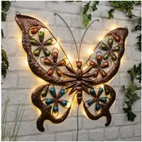 Spetebo Wanddekoobjekt Solar Schmetterling in bronze (Artikel, 1 St., inklusive Solar Modul), Wandbild mit 24 LED warm weiß
